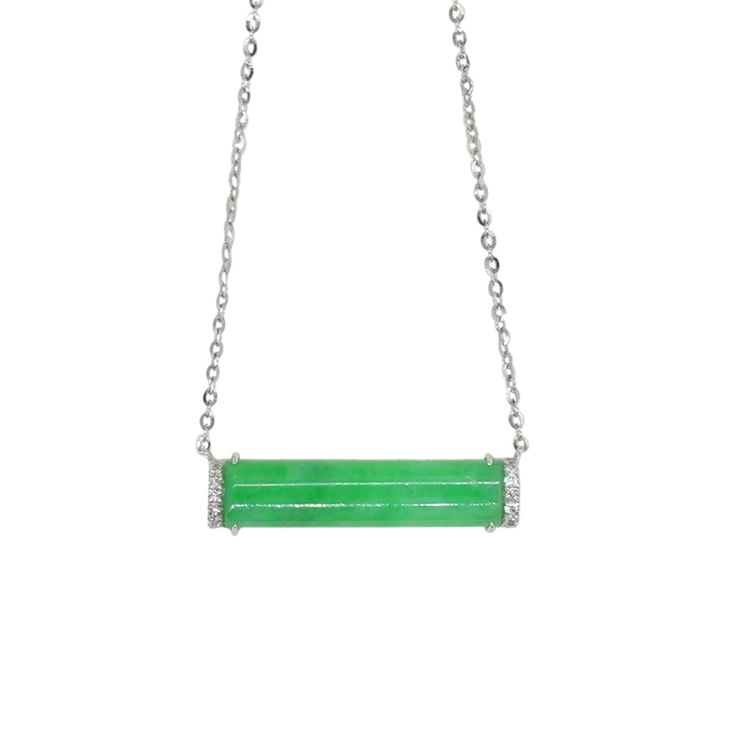 Positive Energy Bar Jadeite Diamond Pendant丨正氣能量棒翡翠鑲鑽吊墜